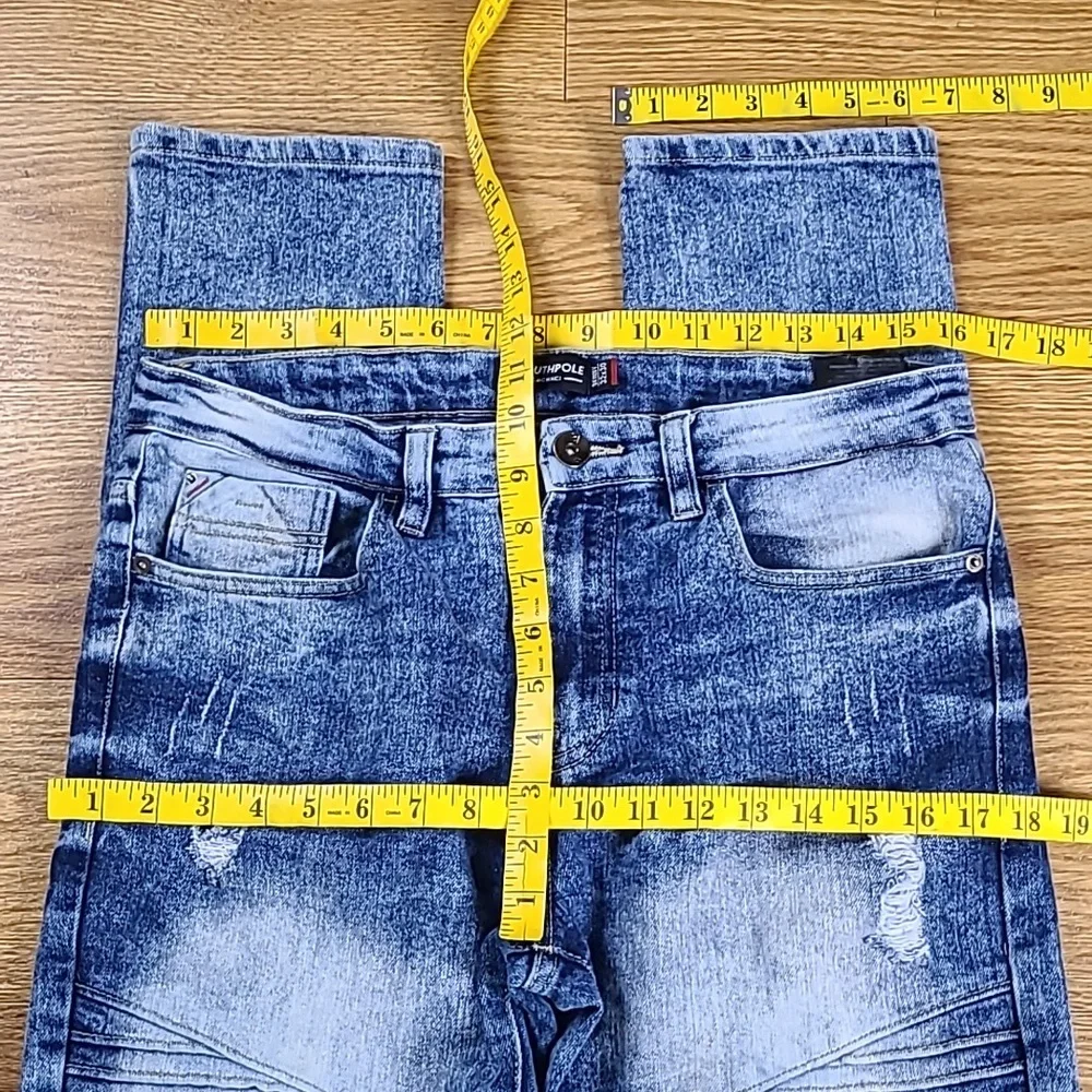 SOUTHPOLE VINTAGE MOTO 32x28.5 MENS ACID WASH STRECH DENIM DISTRESSED BLUE JEANS
